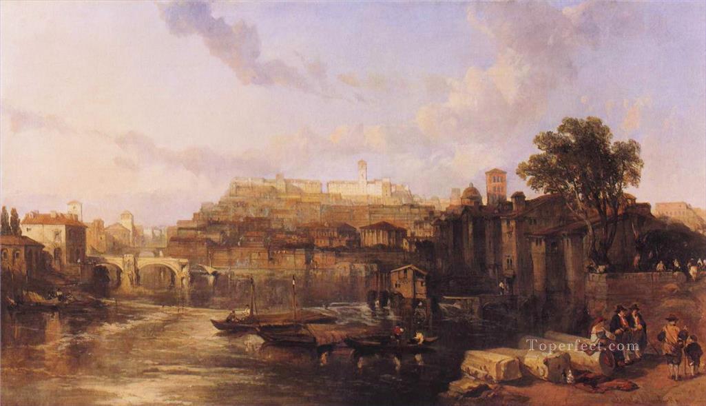 Vista de Roma sobre el Tíber mirando hacia los montes Palatino y Aventino David Roberts RA Pintura al óleo
